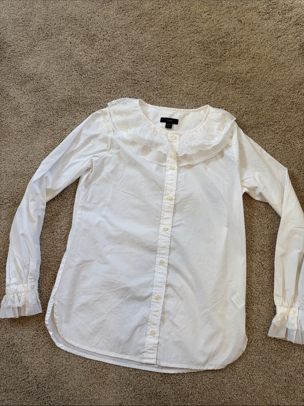 J.Crew White Lace Collar Button-Down Shirt 100% cotton